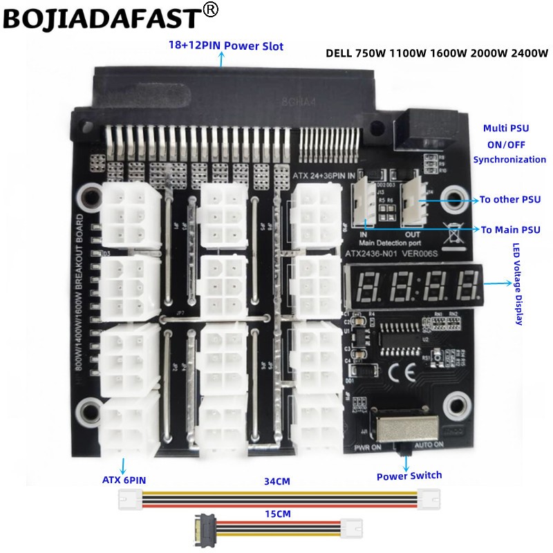 12 * PCI-E 6Pin Connector Brea - 2400W Server Psu Breakout Board review and price